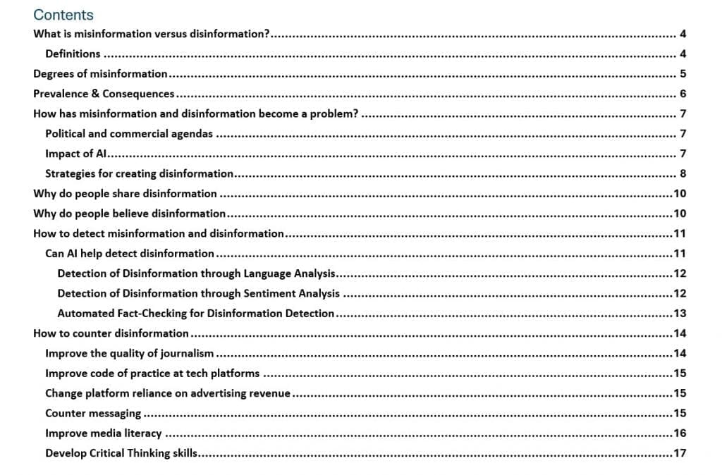 Mis-Disinformation Research Report Contents